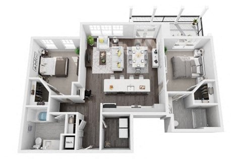 Floor plan for 2 beds, 2 baths, 1195 sqft